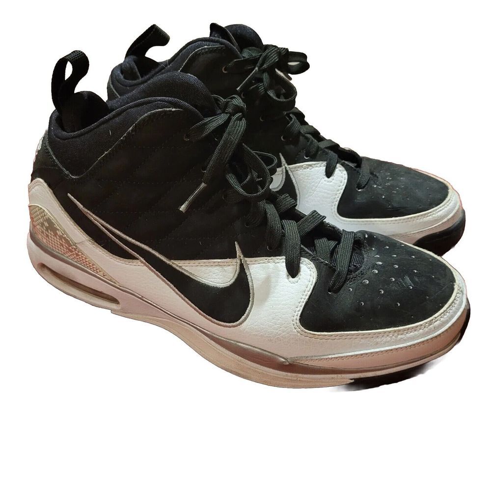 2009 NIKE AIR 367182-101 Black White size 10 leather high top basketball shoes‎